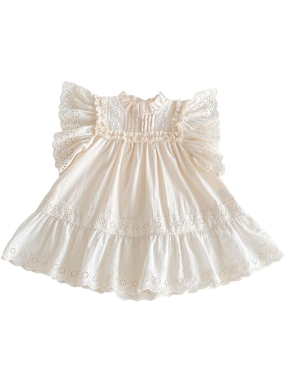 3T-4T Kids Cream Eyelet Lace Flutter Sleeve Dress
